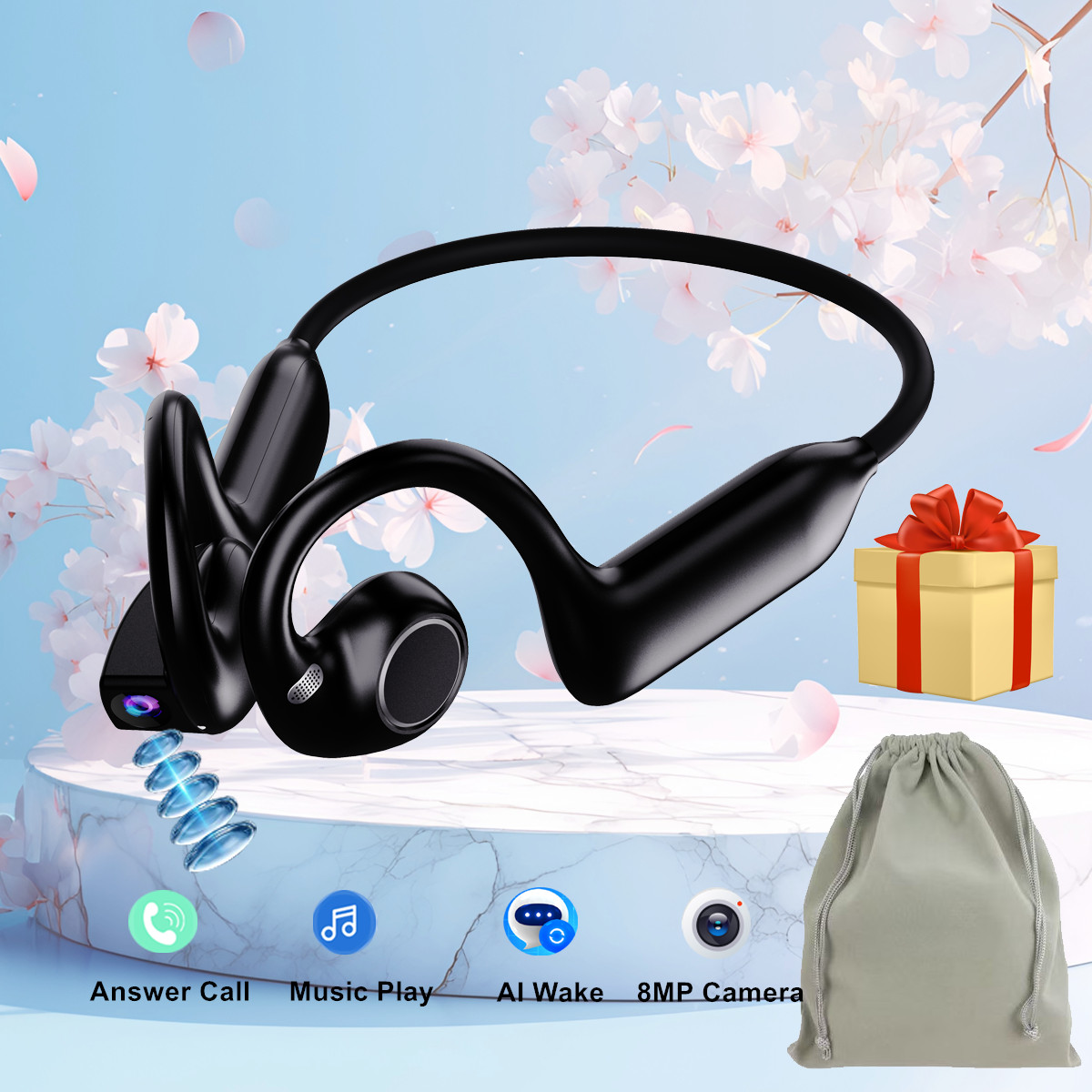 Bone Conduction Running Headphones - 새로운 스마트 카메라 이어폰, 골전도 방식