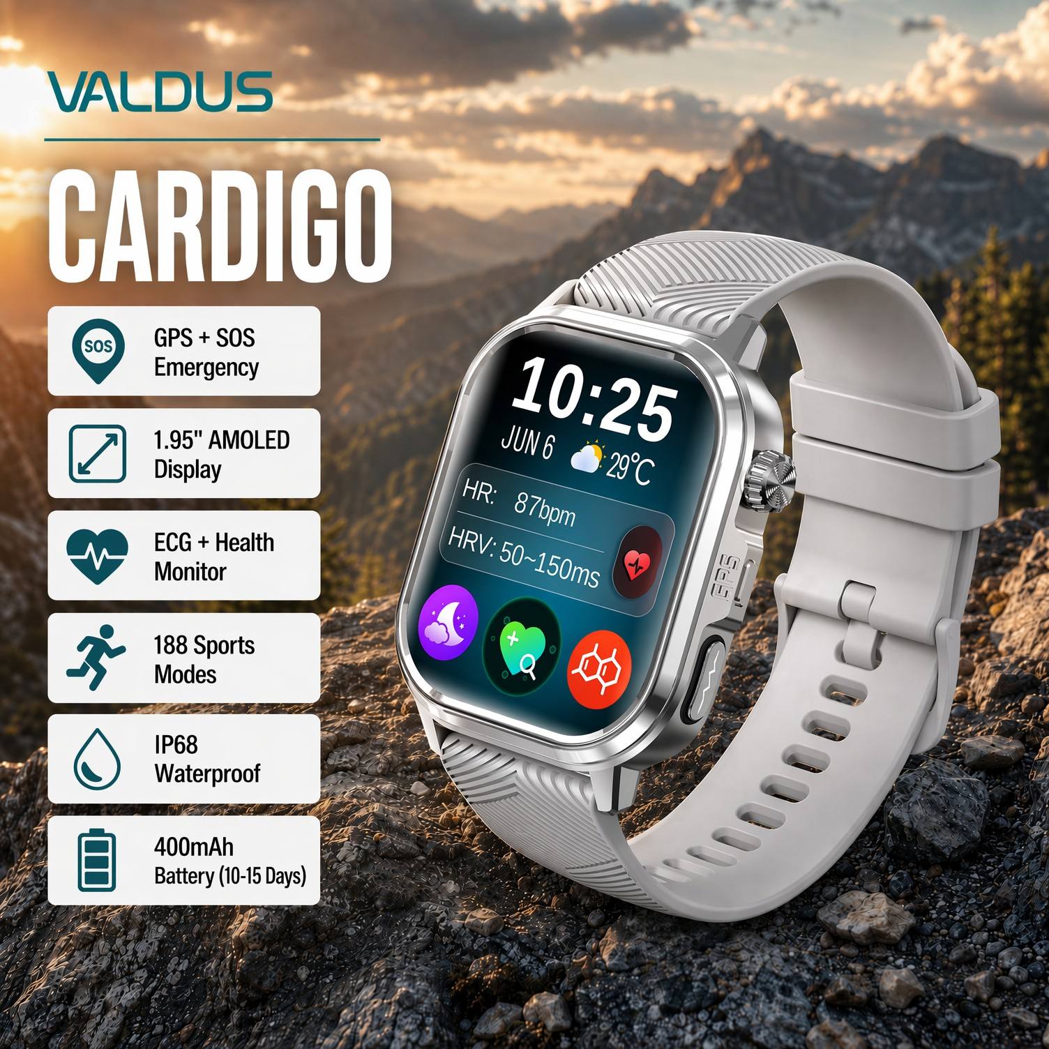Smartwatches - VALDUS CARDIGO 남녀공용 ECG 건강 스마트워치