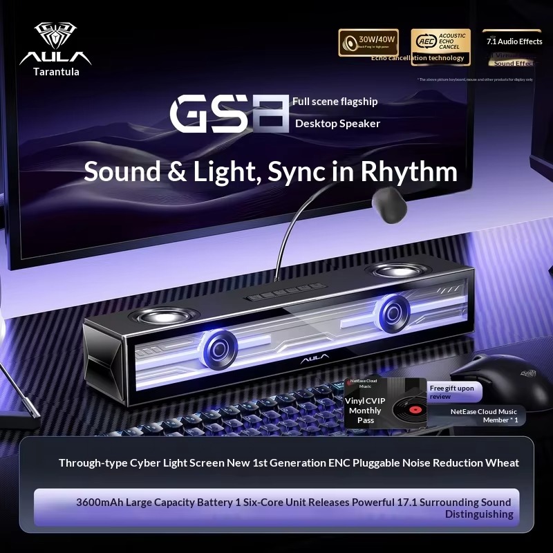 AULA GS8 게이밍 스피커, RGB 조명과 분리형  - Rgb Computer Soundbar For Pc 리뷰 및 가격