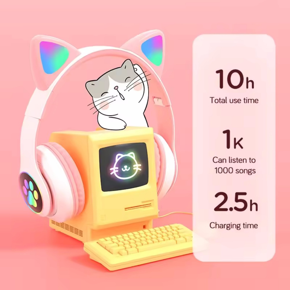 접이식 무선 블루투스 헤드폰, 이어컵형 이어폰, 스테레 - Cat Ear Bluetooth Headset Led 리뷰 및 가격