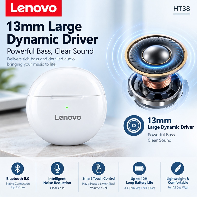 Lenovo HT38 TWS 스포츠 이어폰, 미니 무선 - Type C Wired Earphones With Mic 리뷰 및 가격