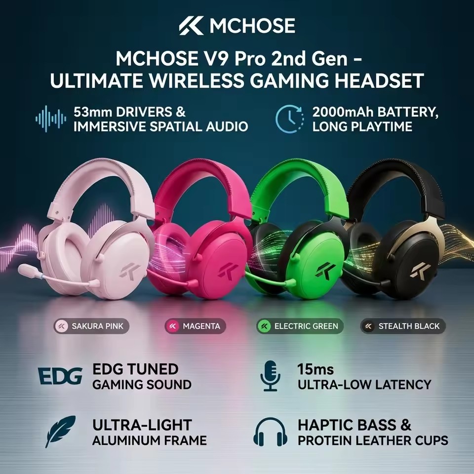 MCHOSE V9 Pro 2 e스포츠용 무선 게이밍 헤 - Anc Wireless Over Ear Headphones 리뷰 및 가격